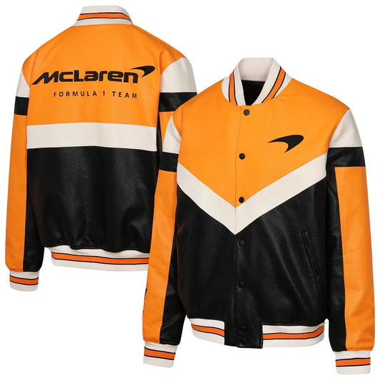 Stylish McLaren racing jacket made from premium faux leather material