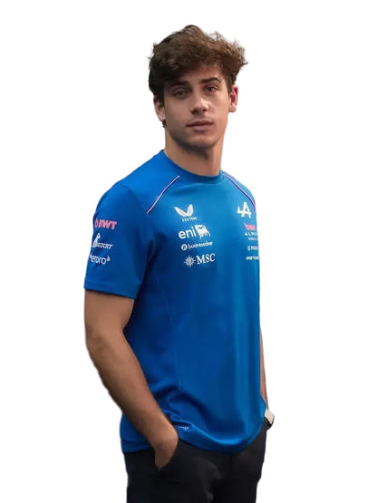 Front view of Alpine F1 2026 team t-shirt with Gasly & Colapinto driver graphics.