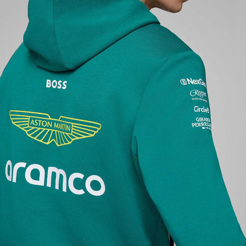 Detail shot of the hoodie's textured knit side panels and kangaroo pocket.