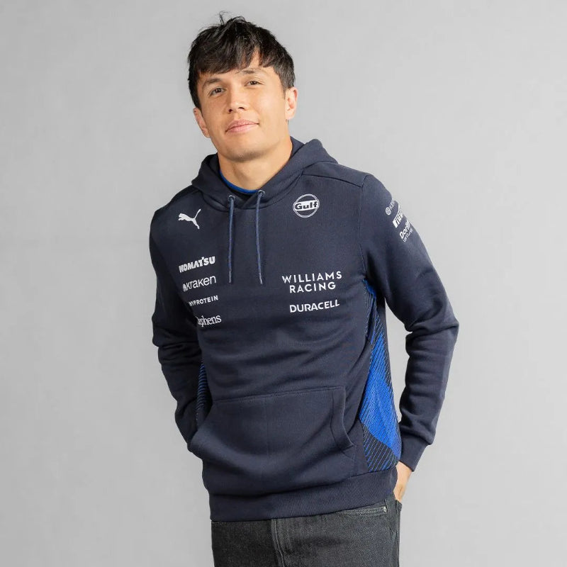 Atlassian Williams Racing 2025 Team Hoodie – Blue Fleece Pullover with Team Logos