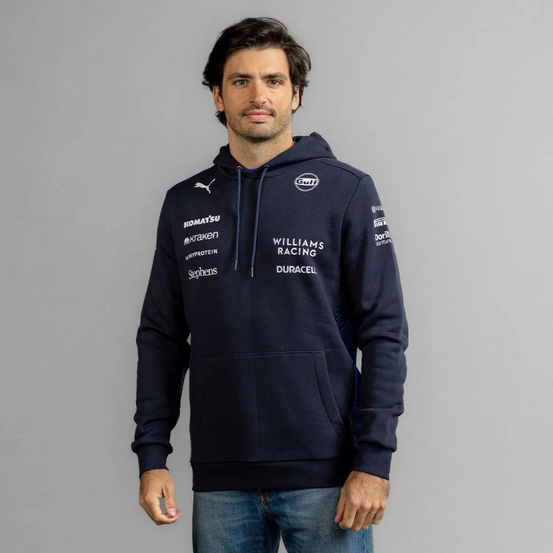 Atlassian Williams Racing 2025 Team Hoodie – Blue Fleece Pullover with Team Logos