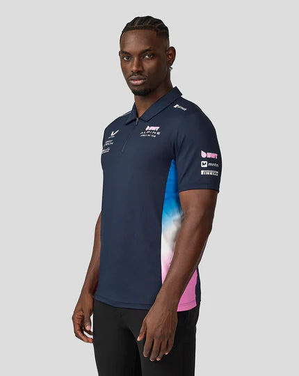 Official Alpine F1 Polo Shirt – Navy Blue with Pink BWT Accents