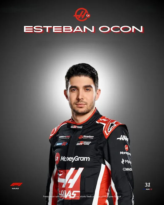 Front view of Esteban Ocon BWT Alpine F1 Team 2025 replica race suit with full sponsor branding.