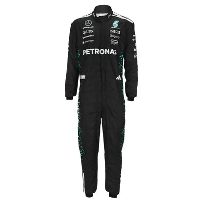 British driver George Russell in the 2025 Mercedes F1 team uniform, featuring Silver Arrows styling and #63.