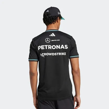 Back design of George Russell Mercedes 2025 Authentic Driver Tee with sublimated logos