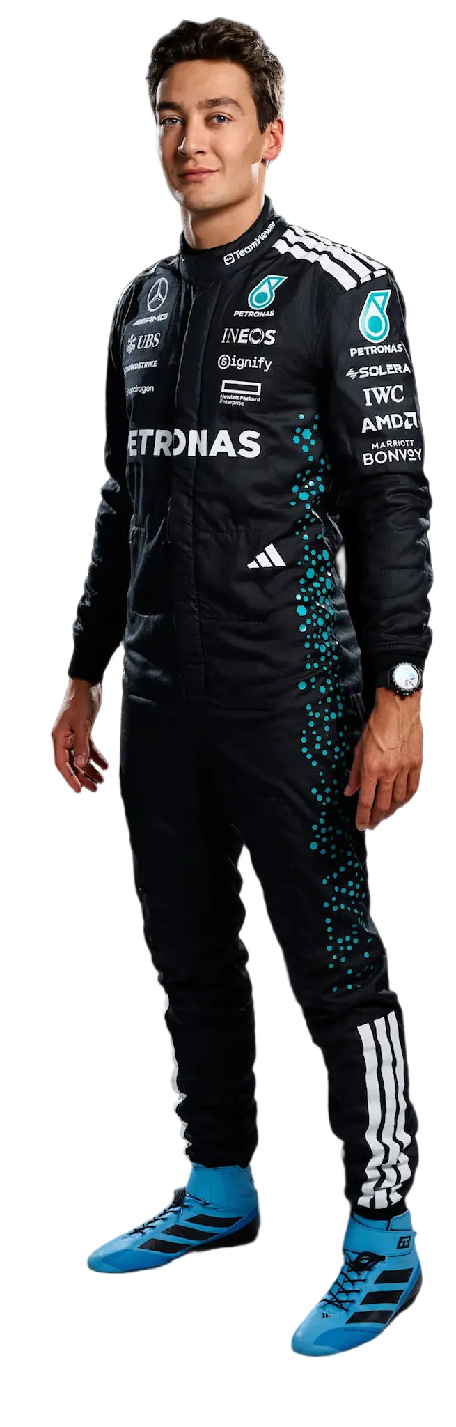 George Russell F1 Racing Suit Replica full image | Mercedes - AMG Petronas 2025 | AT Racing Gear 