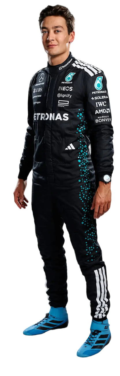 George Russell F1 Racing Suit Replica full image | Mercedes - AMG Petronas 2025 | AT Racing Gear 
