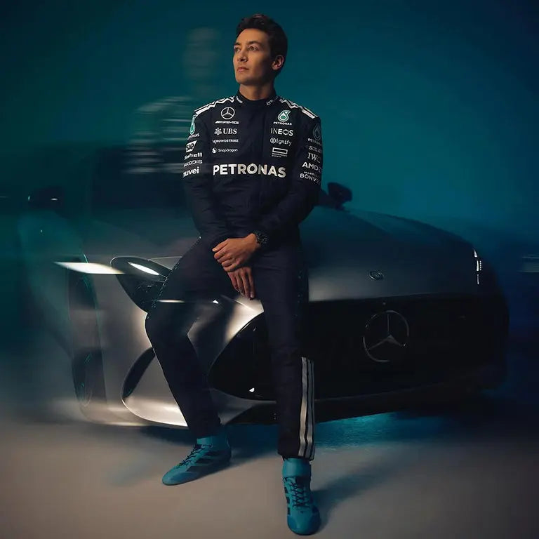 George Russell F1 Racing Suit Replica with car | Mercedes - AMG Petronas 2025 | AT Racing Gear 