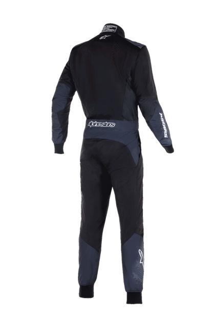 Black and blue racing suit with 'Oxbow' branding on a white background