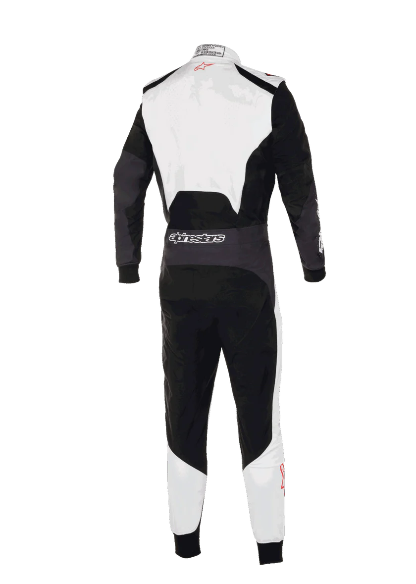 Black and white racing suit on a white background
