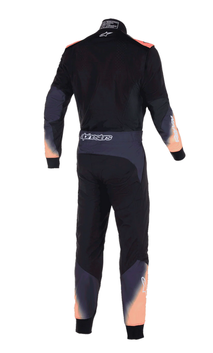 Black racing suit with brand logo on a white background