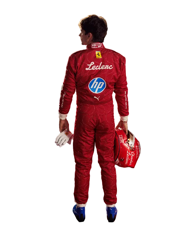 Back view showing Leclerc name, number 16, and large Monza/Italian GP graphics.