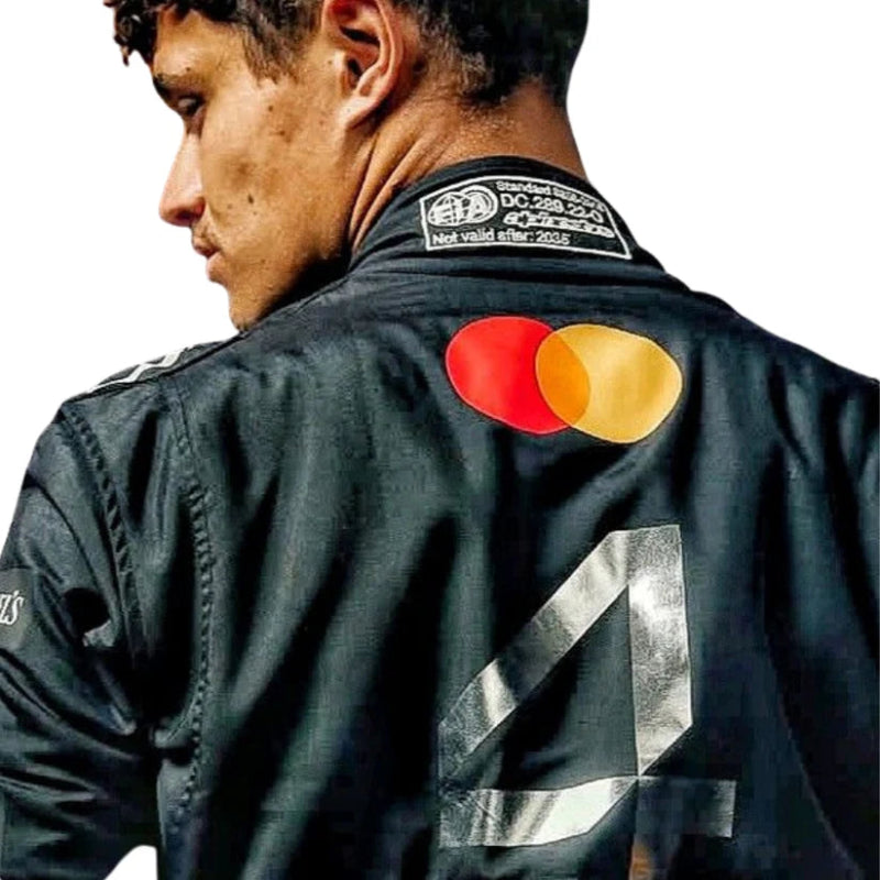 Back view showing Norris name, number 4, and special Silverstone 2025 design elements.