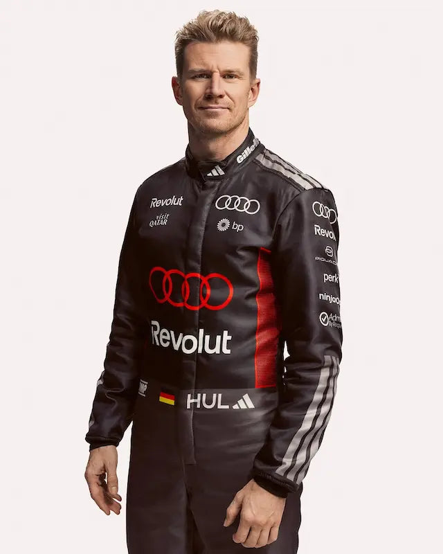 Side angle displaying the suit's technical cut and fabric texture