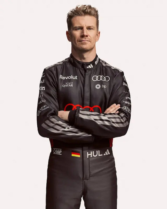 Front view of Nico Hülkenberg Revolut Audi F1 Team replica suit with full sponsor branding.