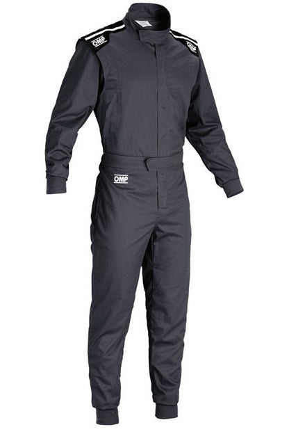 Black racing suit with white stripes on a white background