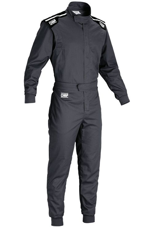 Black racing suit with white stripes on a white background