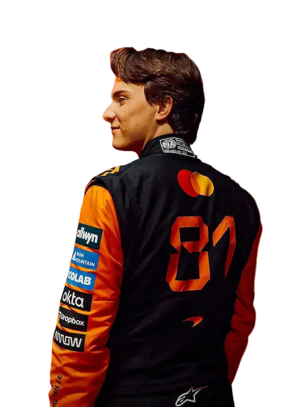 Back view showing Piastri name, number 81, and large McLaren team logo.