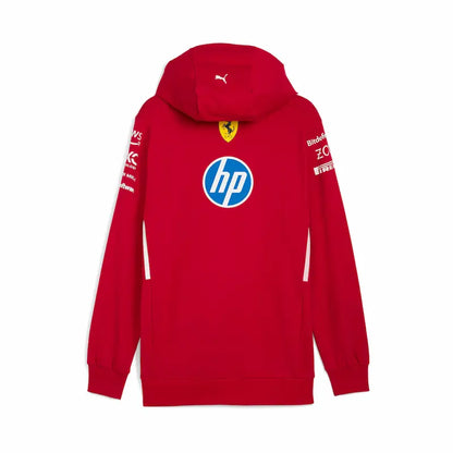 Red hoodie with logos on a white background