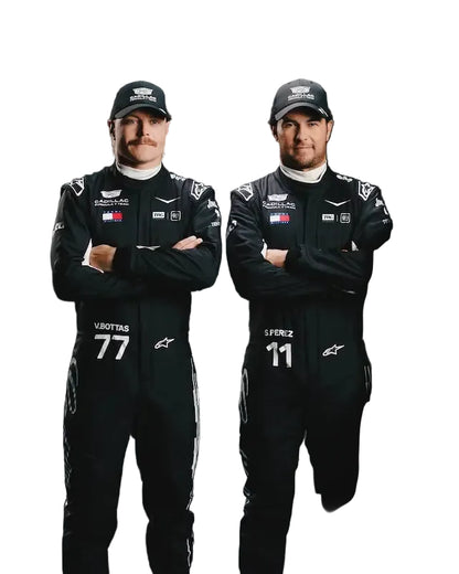 Both Cadillac F1 replica suits displayed, showcasing American team colors.