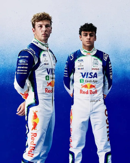 Front view of the Visa Cash App RB 2026 replica race suit with full team and partner branding.
