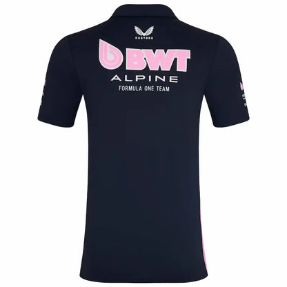 Black polo shirt with BWT Alpine Formula One Team branding on the back