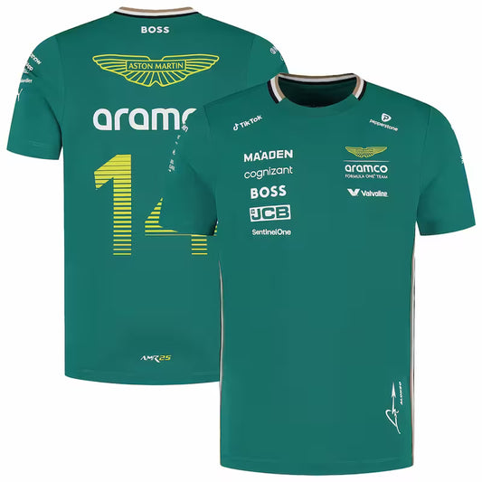 Green sports jersey with various sponsor logos on a white background