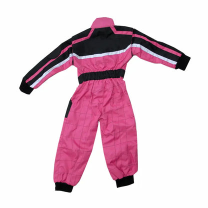 Pink and black racing suit on a white background