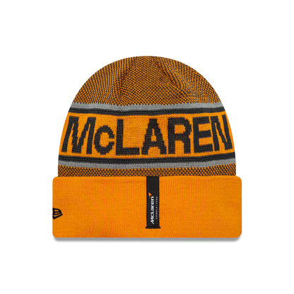 Papaya orange McLaren F1 beanie by New Era – Team cuff knit cap for racing fans