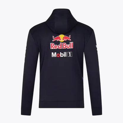 Back view of hoodie showing large 'Red Bull' logo and 'Mobil 1' branding.