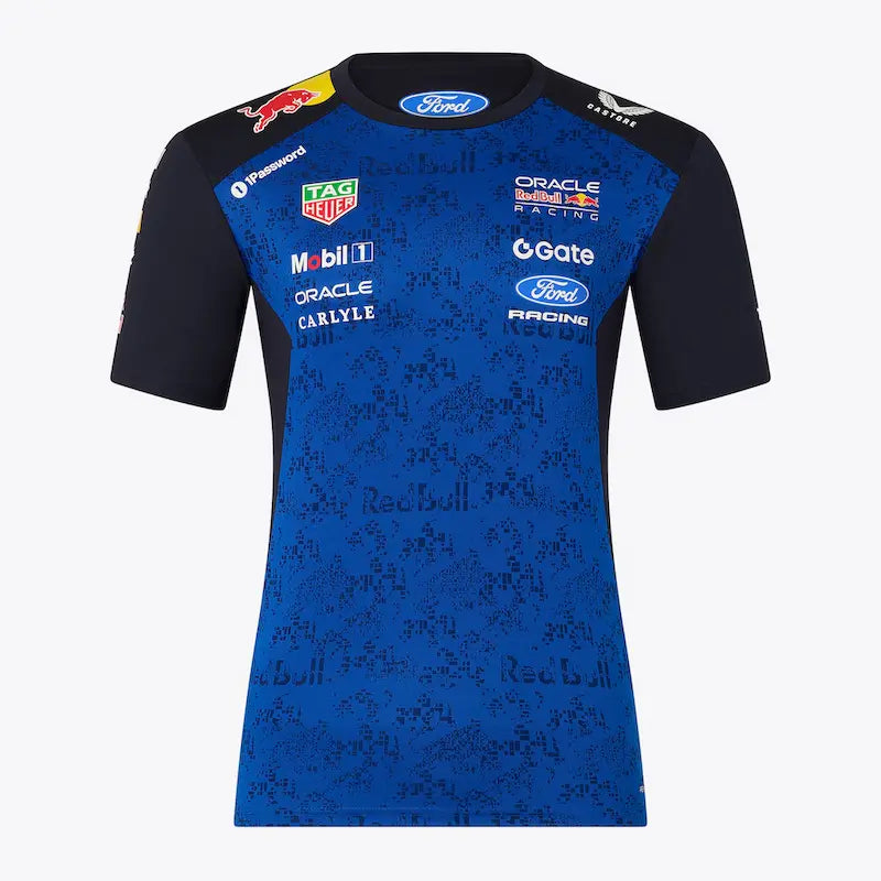 Front view of Red Bull Racing 2026 t-shirt with full-color sublimated chest graphic.